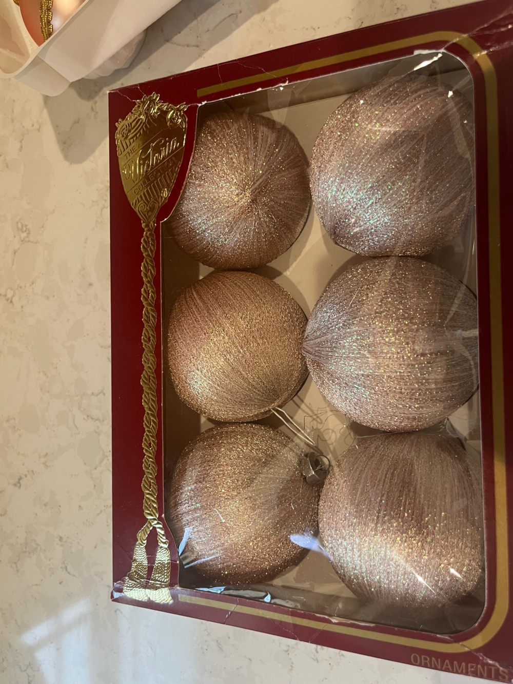 Vintage Spun Satin Rose Gold Ornaments Made in USA
